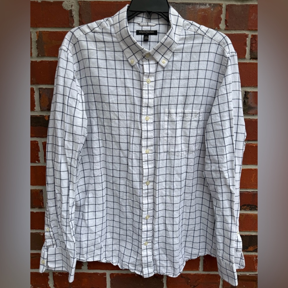 Banana Republic Men’s Linen Blend Long Sleeve Button Down 2XL Checkered Shirt M1